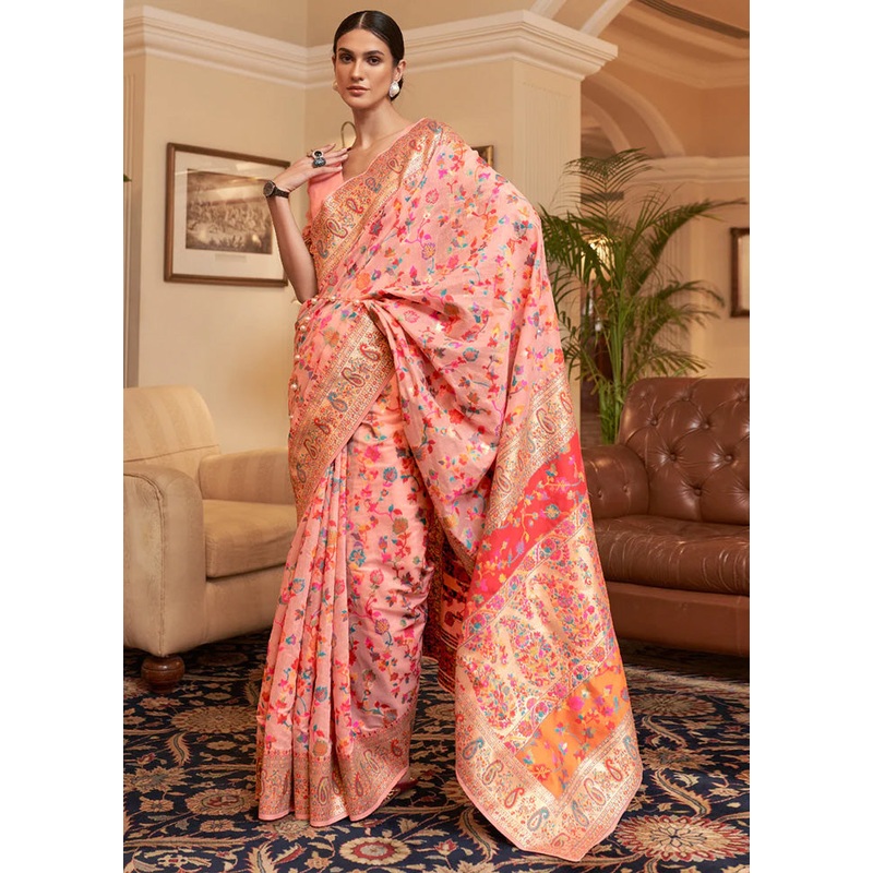 Peach Banarasi Silk Saree With Blouse Piece - JD986598658