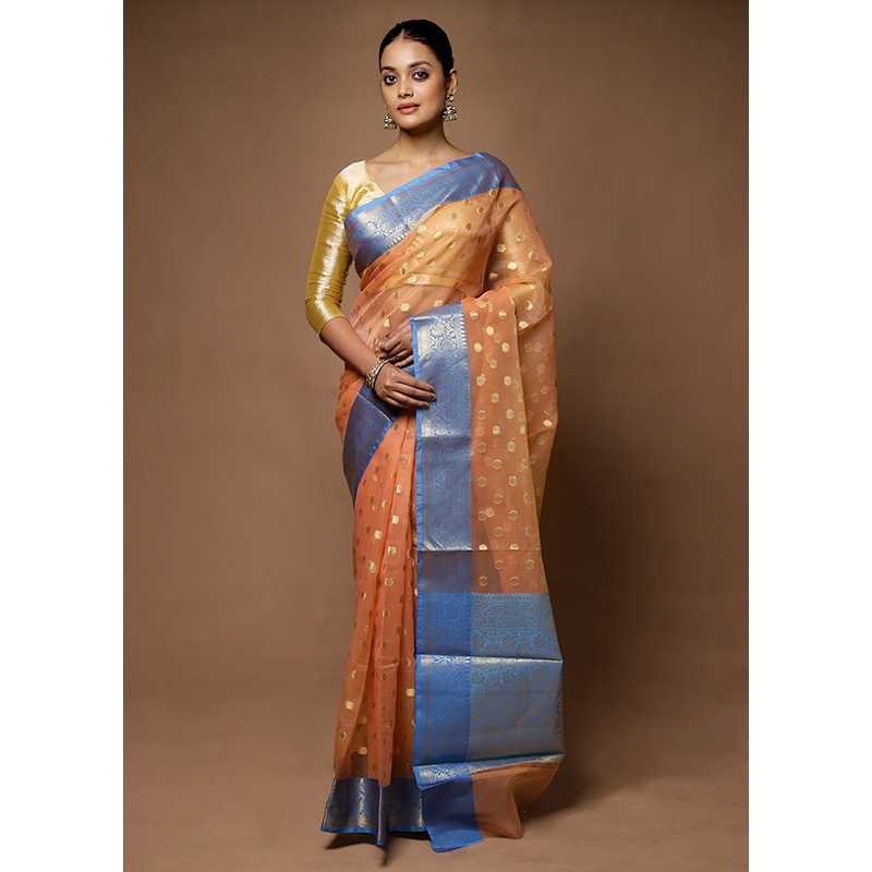 Peach Kora Silk Saree With Blouse Piece - JD986598687