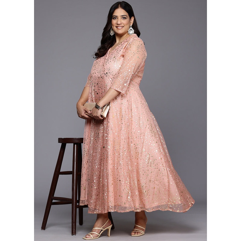Peach Readymade Silk Indian Dress - JD986598765