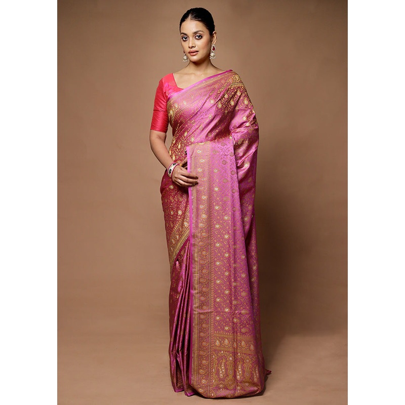 Pink Handloom Tanchoi Pure Silk Saree With Blouse Piece - JD986598680