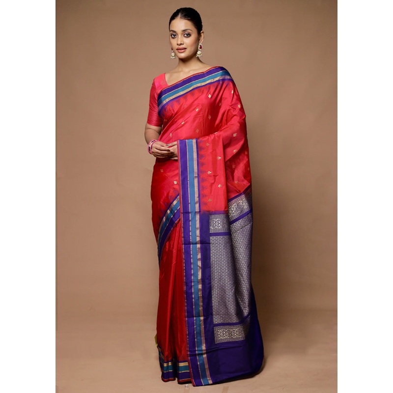 Pink Kanjivaram Silk Saree With Blouse Piece - JD986598674