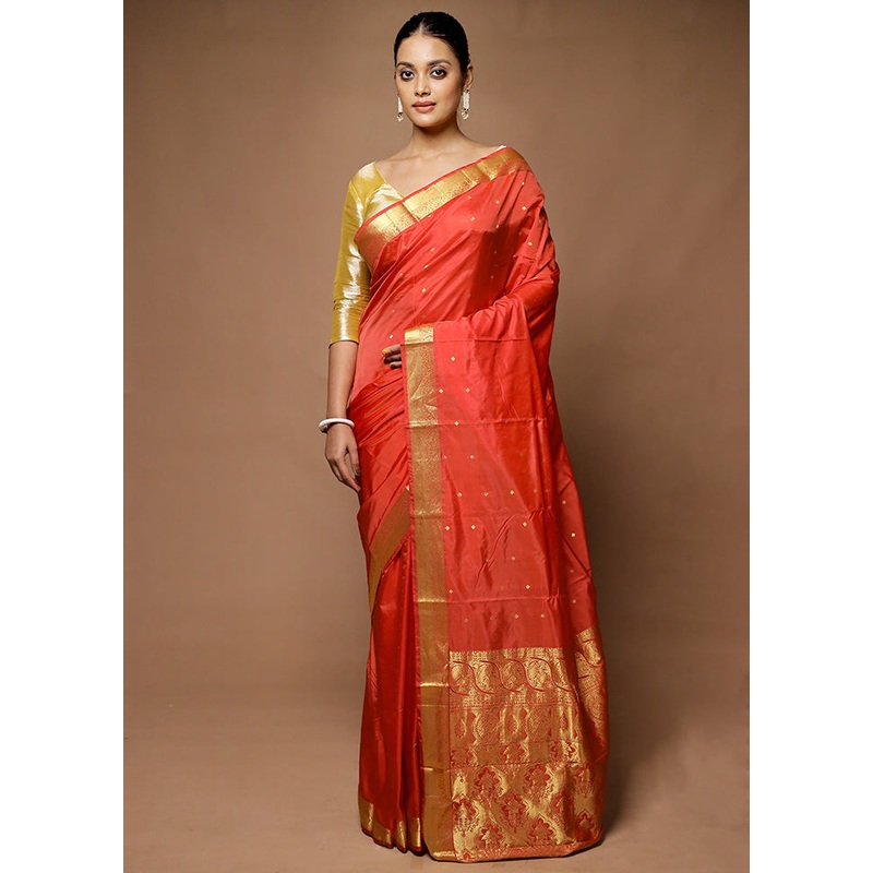 Pink  Kanjivaram Silk Saree With Blouse Piece - JD986598675