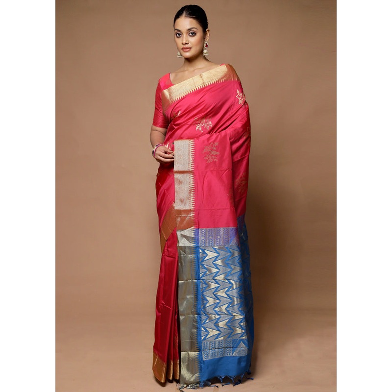 Pink Kanjivaram Silk Saree With Blouse Piece - JD986598677