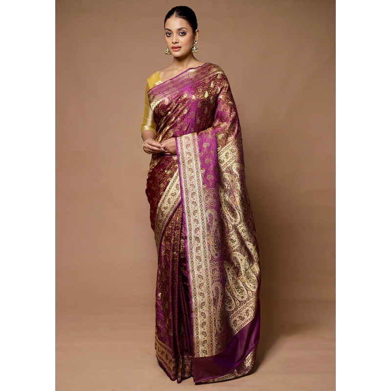 Purple Handloom Tanchoi Pure Silk Saree With Blouse Piece - JD986598671