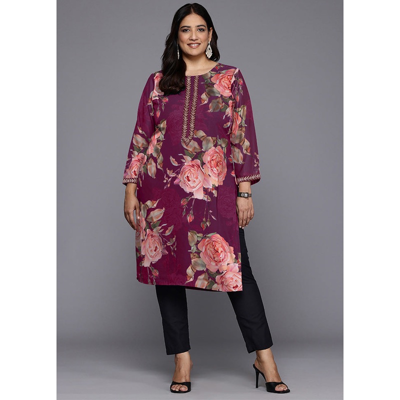 Purple Readymade Georgette Kurti - JD986598756