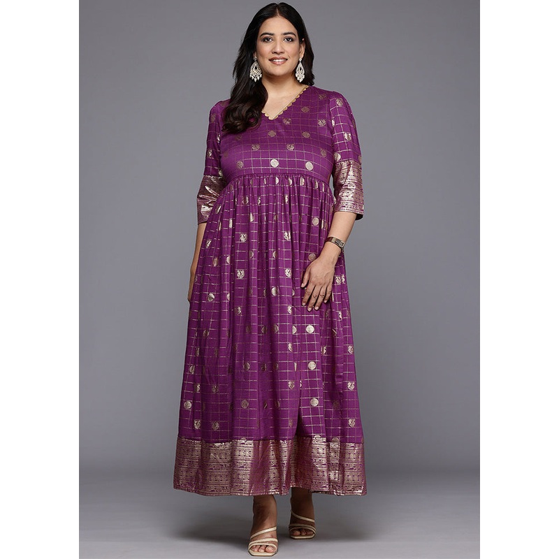 Purple Readymade Silk Indian Dress - JD986598754