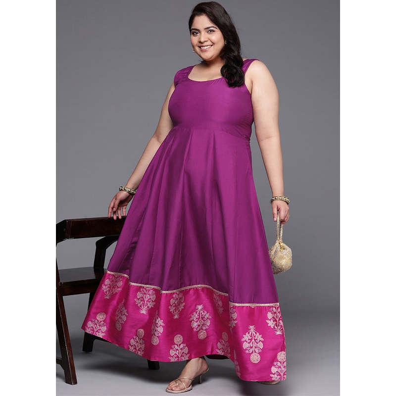 Purple Readymade Silk Indian Dress - JD986598755