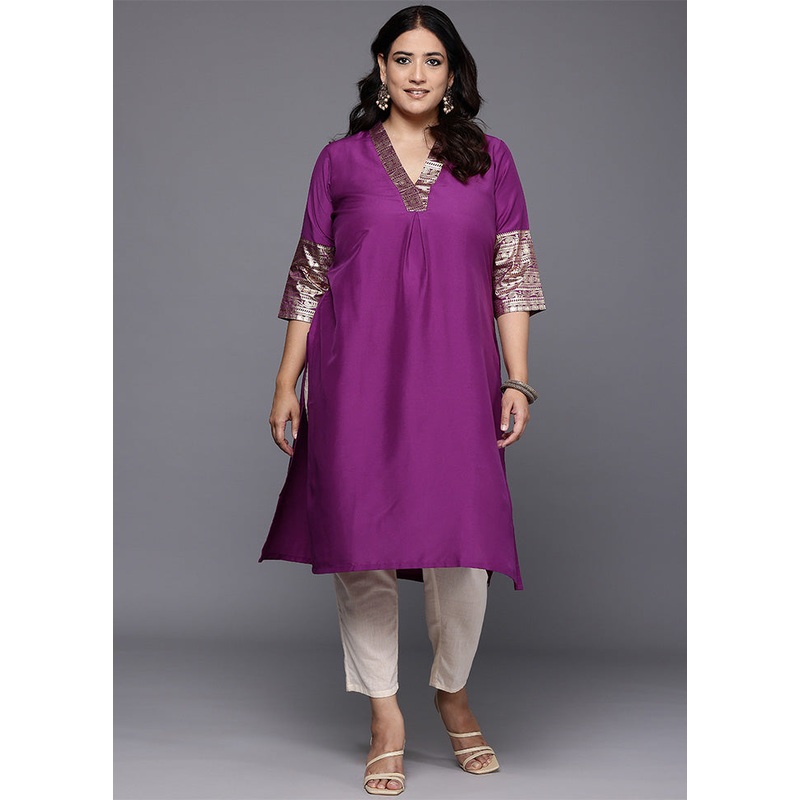 Purple Readymade Silk Kurti - JD986598753