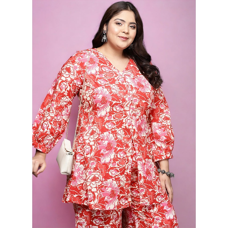 Red Readymade Cotton Kurti - JD986598750