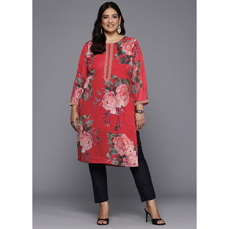 Red Readymade Georgette Kurti - JD986598749