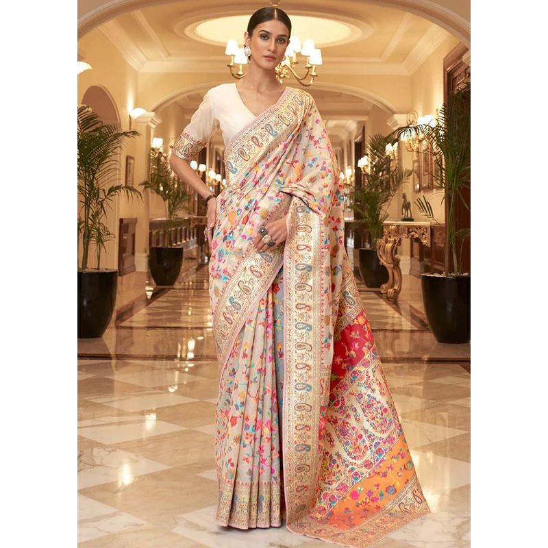 White Banarasi Silk Saree With Blouse Piece - JD986598652
