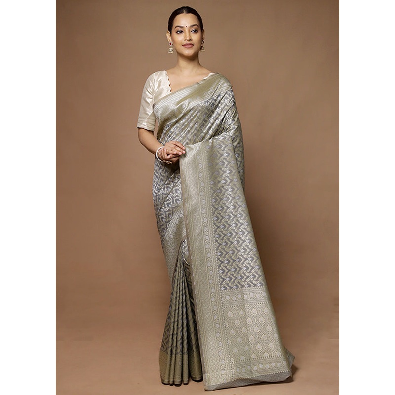 Grey Uppada Silk Saree With Blouse Piece - JD986598602