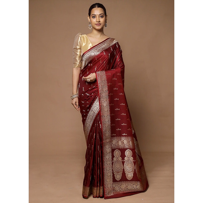 Maroon Katan Silk Saree With Blouse Piece - JD986598599