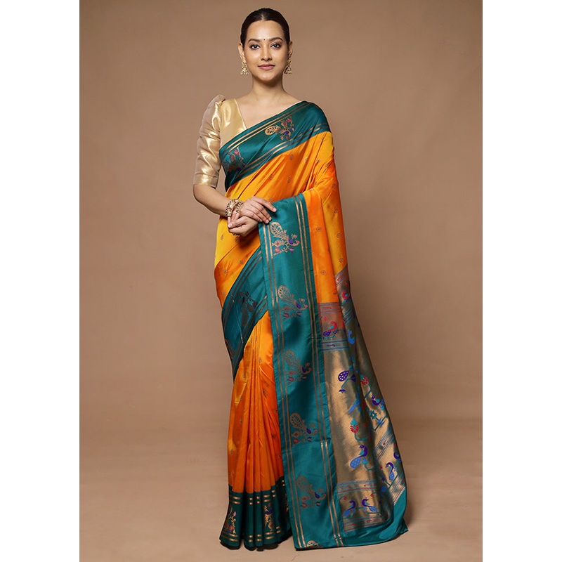 Orange Kanjivaram Silk Saree With Blouse Piece - JD986598597