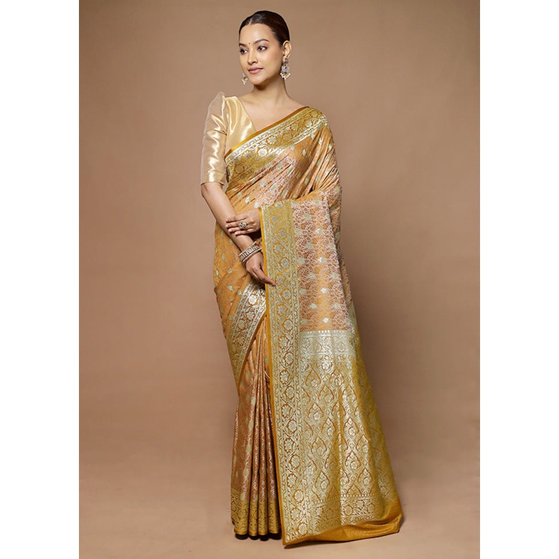 Orange Tanchoi Silk Saree With Blouse Piece - JD986598594