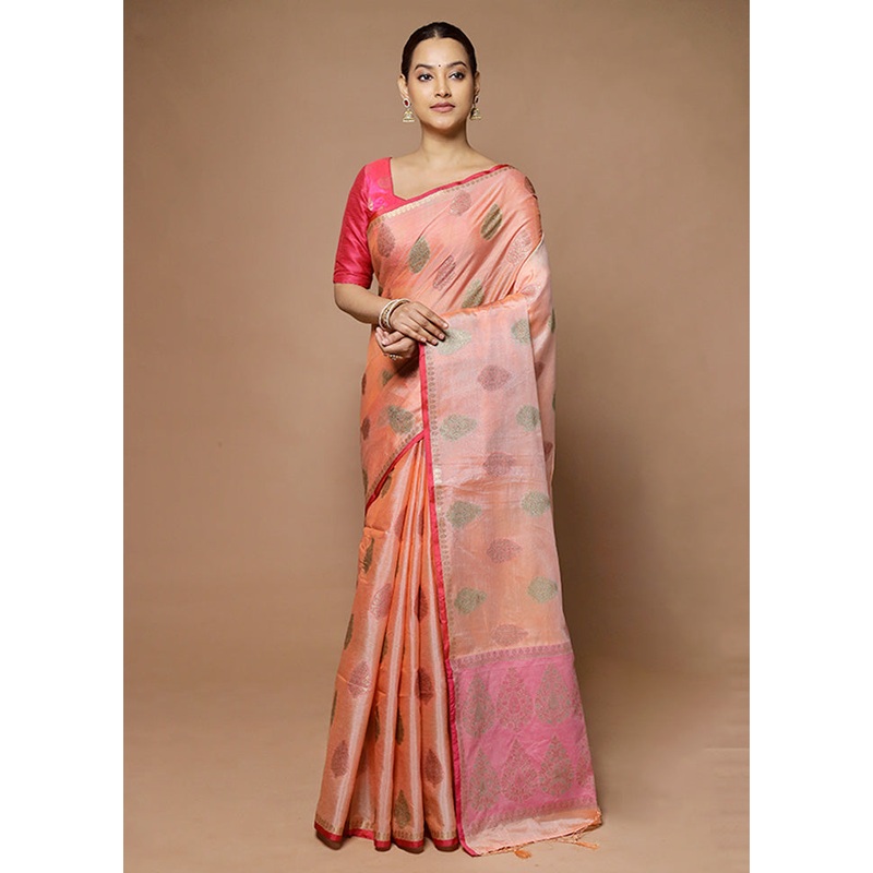 Peach Kora Silk Saree With Blouse Piece - JD986598591