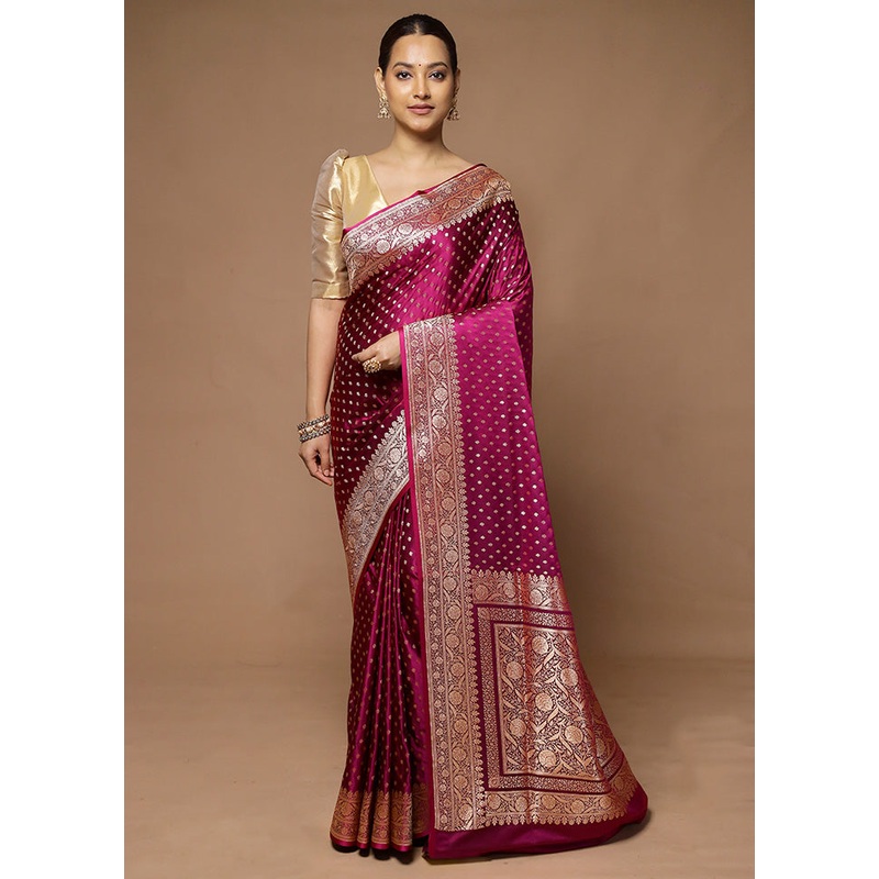 Pink Banarasi Silk Saree With Blouse Piece - JD986598586