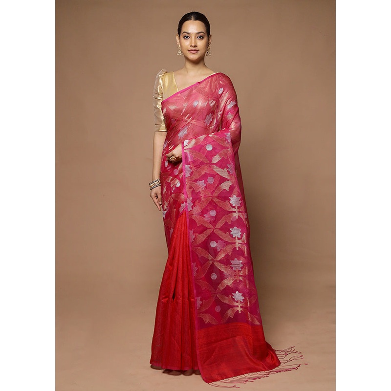 Pink Handloom Matka Pure Silk Saree With Blouse Piece - JD986598583