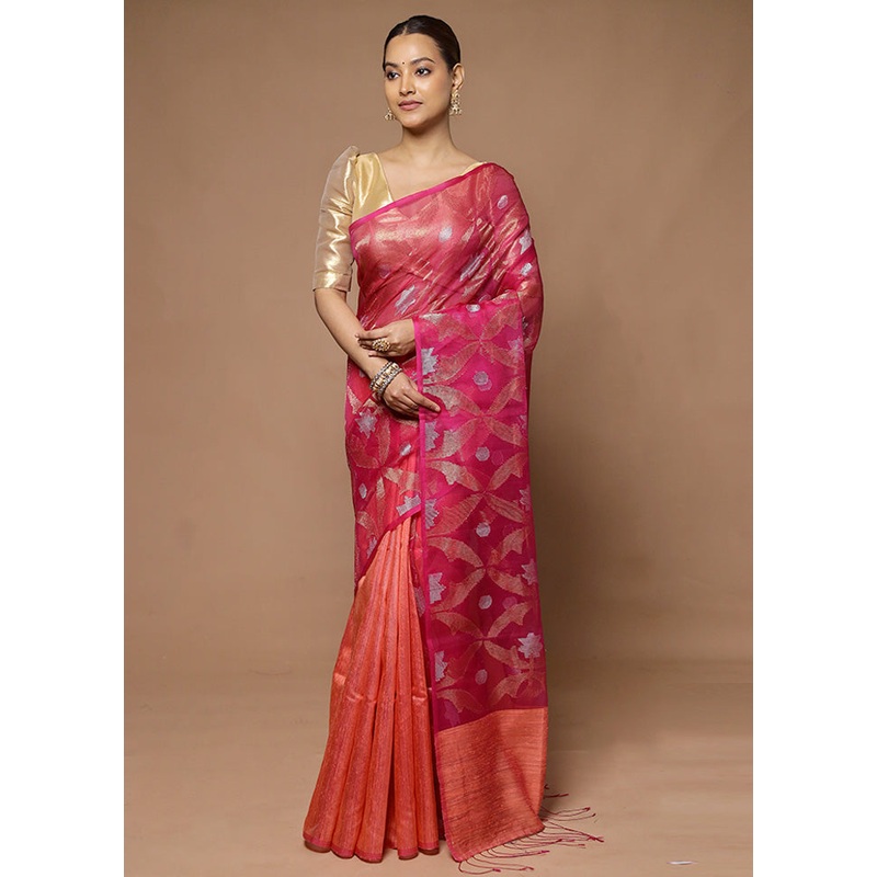Pink Handloom Matka Pure Silk Saree With Blouse Piece - JD986598584