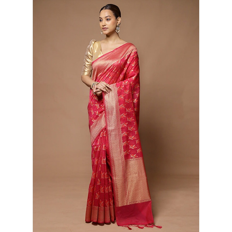 Pink Kora Silk Saree With Blouse Piece - JD986598578