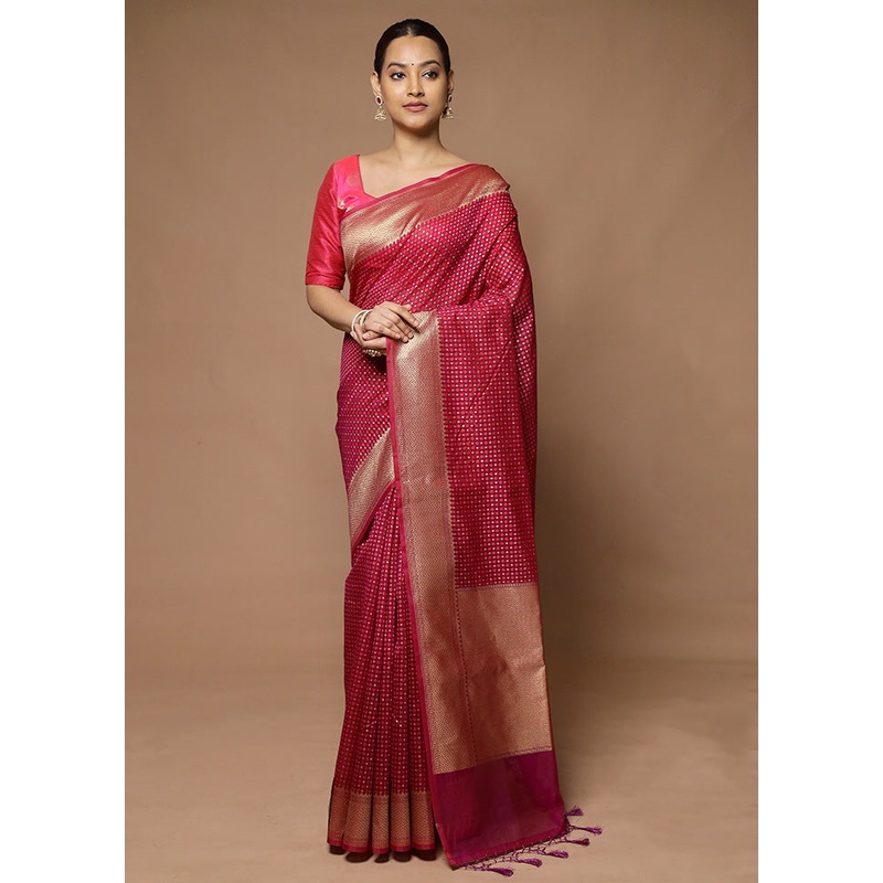 Pink Kora Silk Saree With Blouse Piece - JD986598579