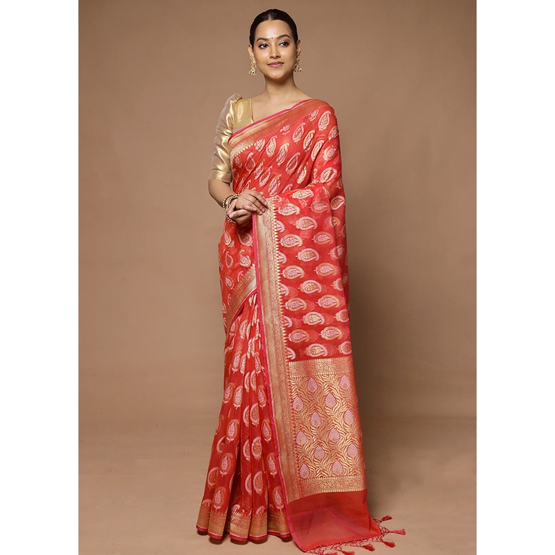 Pink Kora Silk Saree With Blouse Piece - JD986598580