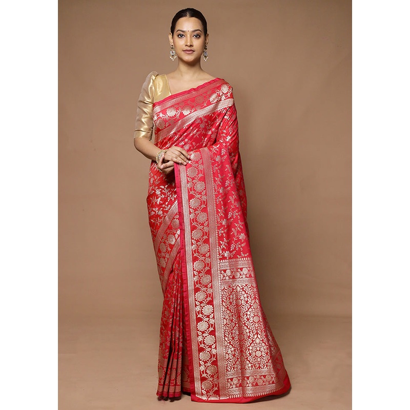 Pink Uppada Silk Saree With Blouse Piece - JD986598575