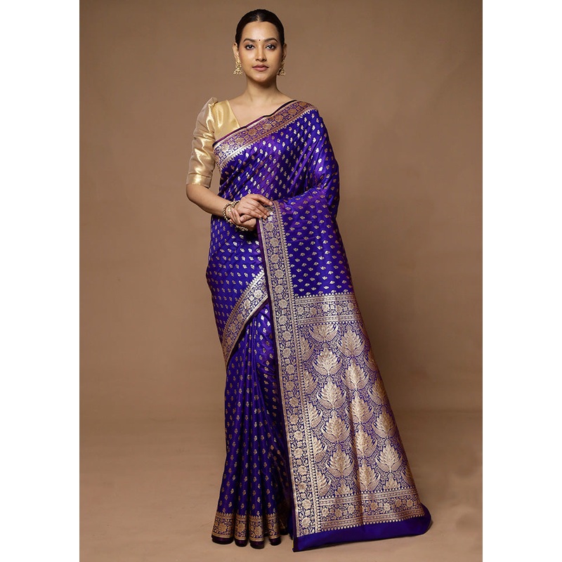 Purple Banarasi Silk Saree With Blouse Piece - JD986598574