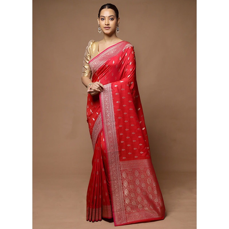 Red Katan Silk Saree With Blouse Piece - JD986598564