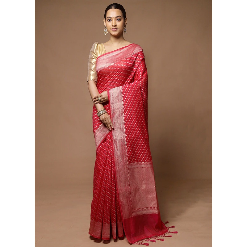 Red Kora Silk Saree With Blouse Piece - JD986598562