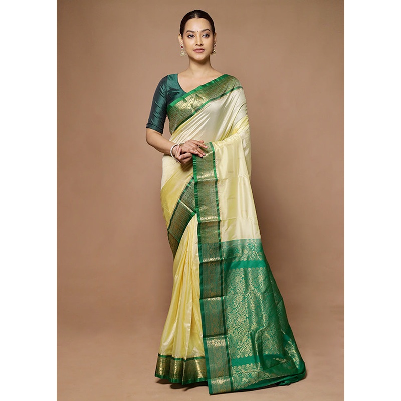 Yellow Kanjivaram Silk Saree With Blouse Piece - JD986598557